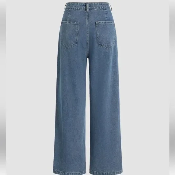 Cider Denim Blue Wide leg Pleated Jeans size medium - Picture 2 of 8